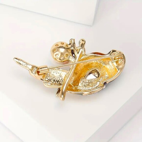 Parrot Brooch Rhinestone Pearl Bird Enamel Pin Colorful Tropical Fun Glam Gold - Picture 2 of 3